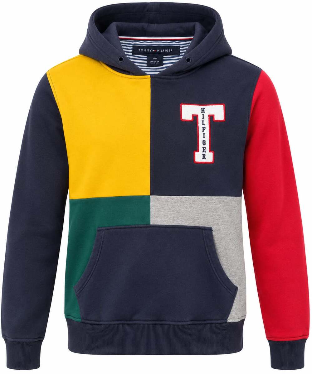 Tommy Hilfiger Colorblock Hoodie Sweatshirt with T Logo Patch Size S